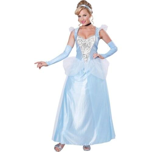 Lady Carnival Halloween Fairy Tale Princess Prince Costume Elegant Blue Chiffon Cosplay Fancy Party Dress
