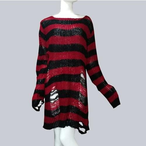Lady Punk Gothic Striped Long Unisex Sweater Dress Women Man Long Loose Rock Street Jumper Sweaters Print Knit Jumper