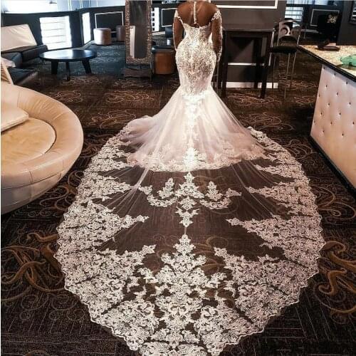 Plus Size Wedding Dresses Rhinestones Crystals Lace Beaded Long Sleeve Court Train South African Mermaid Wedding Dress Vestido