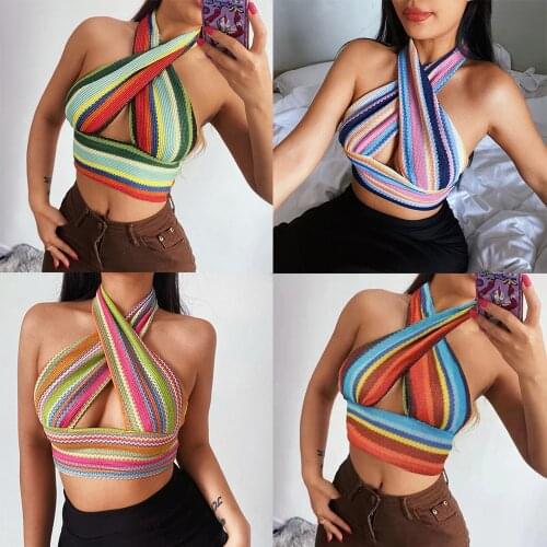 2021 New Fashion Women Halter Knitted Vest Sexy Hollow Out Backless Slim Fit Tank Tops Aesthetic Vintage Streetwear Cropped