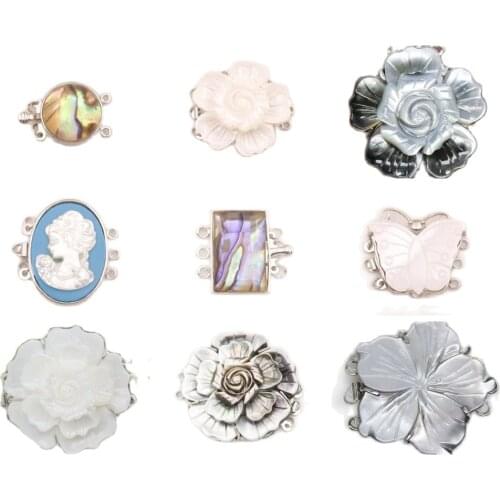 1 PCS Natural Gray White Mother of Pearl Shell Flower Alloy Clasp 3ROWS Findings Design Choose