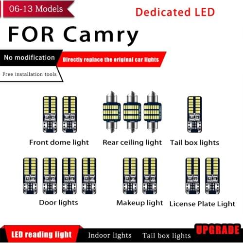 14 Pcs Car White Interior LED Light Bulbs Package 31mm 12V For Toyota Camry 2006-2013 Auto Map Dome License Lamp Light Styling