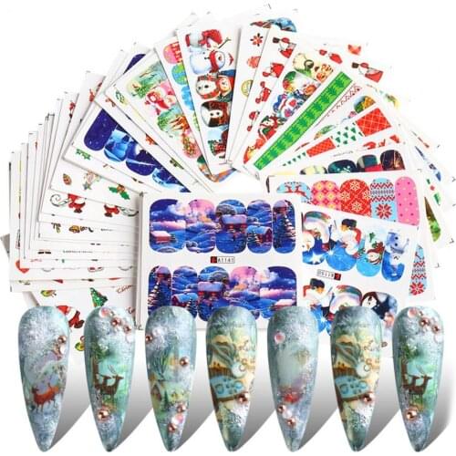 48 Pcs Delicate Manicure Decal Colorful Christmas Series Nail Art Transfer Sticker Compact 3D DIY Nail Art Decoration for Girls