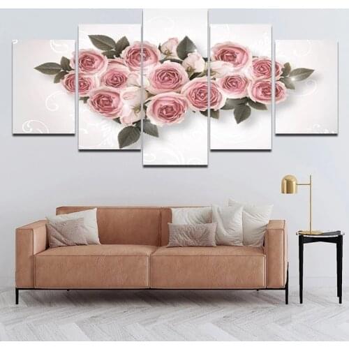5 Pieces Blooming Pinky Flowers Pictures Decorative Canvas Painting Wall Posters Home Decor for Living Room Frameless Style