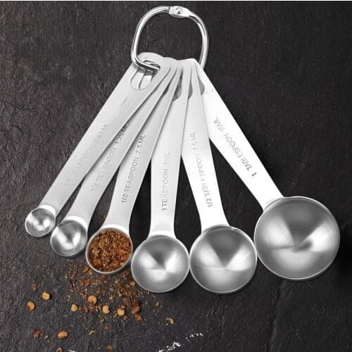 Stainless Steel Measuring Spoon Scoop Coffee Tea Cake Powder Baking Handle Durable Cutlery Spoon Kitchen Tool Acessories 6PCS