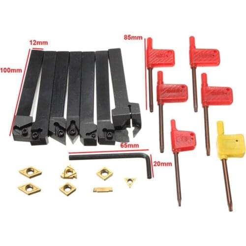 7Pcs Assorted set 12mm CNC Lathe Turning Tool Holder Boring Bar With DCMT TCMT CCMT Cutting Insert with Wrench