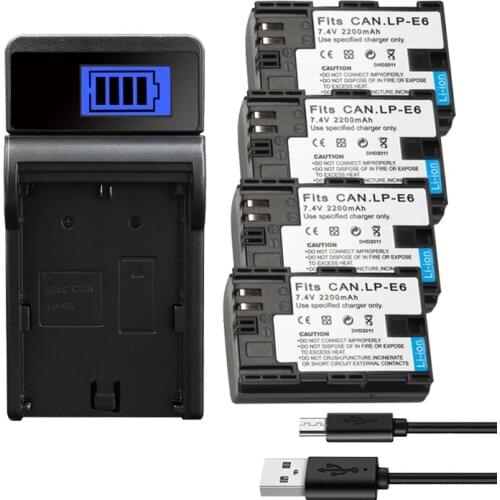 LP-E6 LPE6 Battery for Canon EOS 5DS 5D 6D 7D 60D 60Da 70D Mark II Mark III 80D XC10 DSLR EOS 2200mAh Bateria E6