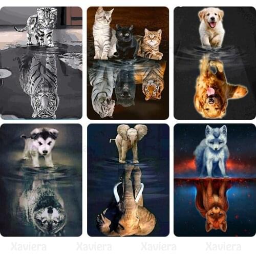 5D Diy Diamond Painting Animal Reflection Dog Cat Full Round Drill Embroidery Mosaic Picture Cross Stitch Kit Home Decoration
