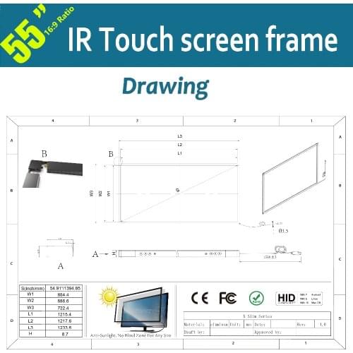 Free Shipping 55inches 16:9 IR Multi Touchscreen Frame With 10 Points Anti-glare Interference For Interactive Table, Gaming