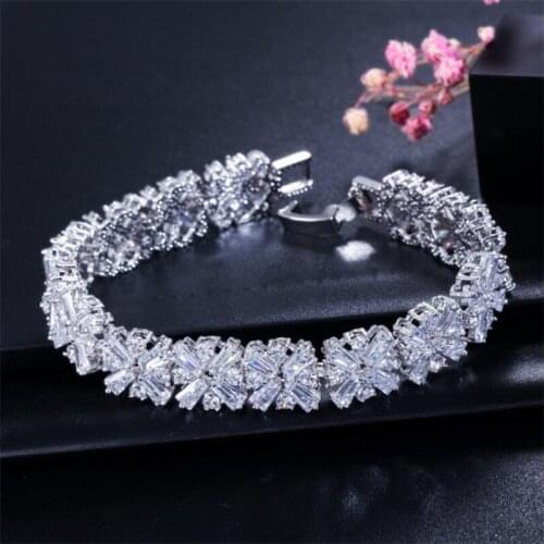 Vecalon Stunning Luxury Jewelry 925 Silver Fill Full T Princess Cut White Topaz CZ Party Diamond Women Wedding Bracelet Gift