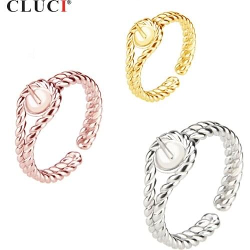 CLUCI Silver 925 Fashion Rope Ring for Pearty Women Adjustable Pearl Ring Mounting Sterling Silver Ring Jewelry SR2047SB