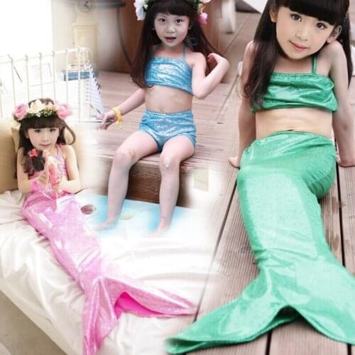 Girls children summer fashion strapless tube top shorts mermaid swimsuit three-piece suit