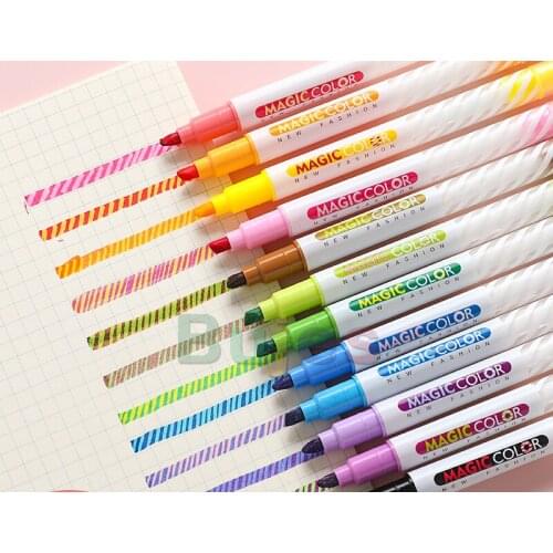 Genvana12 color double headed fluorescent pen magic color change pen multicolor set students use color marking pen art supplies