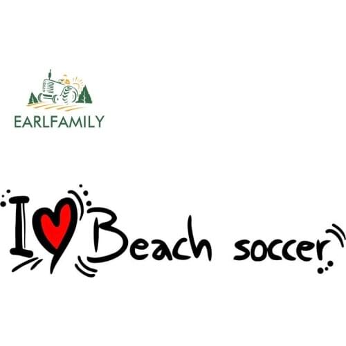 EARLFAMILY 13cm x 3.5cm for I Love Beach Soccer Car Accessoires Stickers Windows Windshield Decals Waterproof Graffiti Graphics