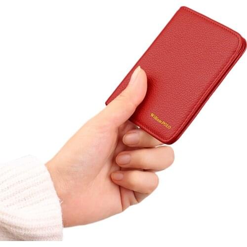 Leather womens Purse Mini ultra thin card holder trend vertical wallet short pocket