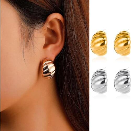 Exaggerated C-Shaped Thread Earrings for Women Vintage Gold Silver Color Alloy Stud Earrings Female Romantic Party Jewelry Gift