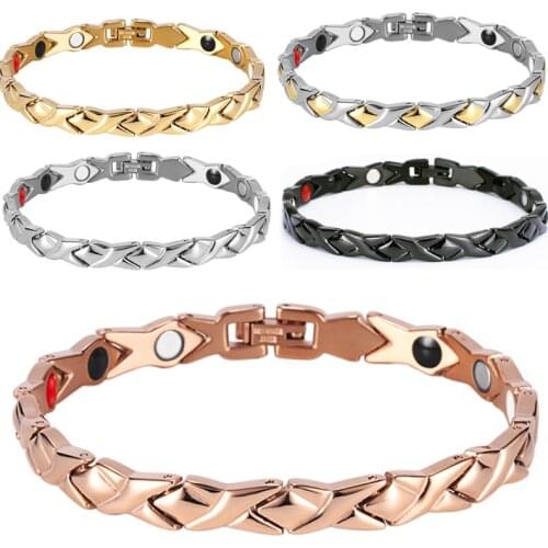 Magnetic Bracelet for Women 4 In 1 Elements Anti Fatigue Germanium Hand Chain Stainless Steel Gold Power Energy Health Bracelets