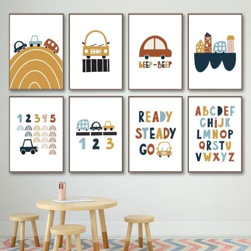 Boy City Transport Car Number Alphabet Education Wall Art Print Canvas Painting Nordic Poster Wall Pictures Baby Kids Room Decor