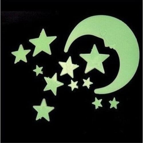12PC Set Of Stars To Increase The Moon Luminous Stickers Fluorescent Wall Childrens Room Bedroom Cartoon Wall Stickers