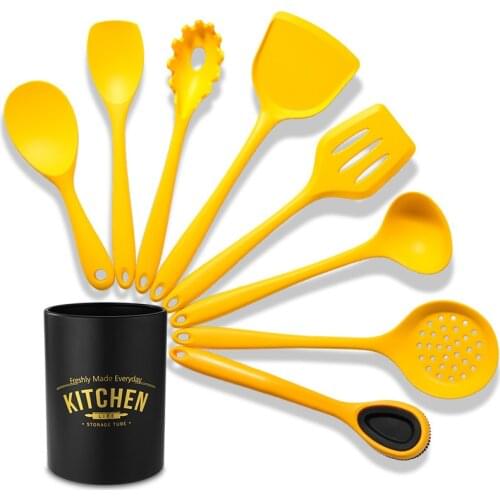 Silicone Yellow Kitchenware Kitchen Cooking Utensils Set Heat Resistant Non-Stick Cooking Utensils Baking Tools
