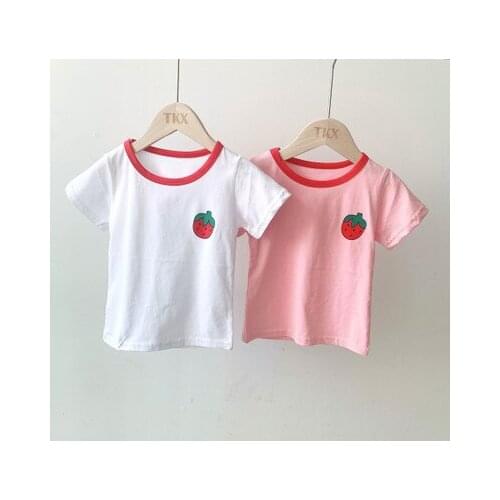New 2-6 year old girl T-shirt suit childrens clothing girl cute strawberry printing summer casual thin short-sleeve T-shirt