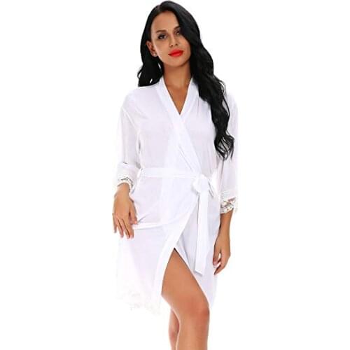 New Lace Nightrobe Soft Cotton Sexy Wedding Party Kimono Bride Bridesmaid Solid Girls Women Bathrobes Maternity Nightwear