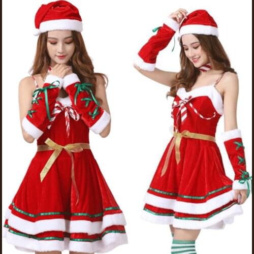 2020 new arrival Miss Santa Claus Outfits Women Christmas Dress Adult Costume Modis Ladies Fancy Dress Xmas Winter Red Vestidos