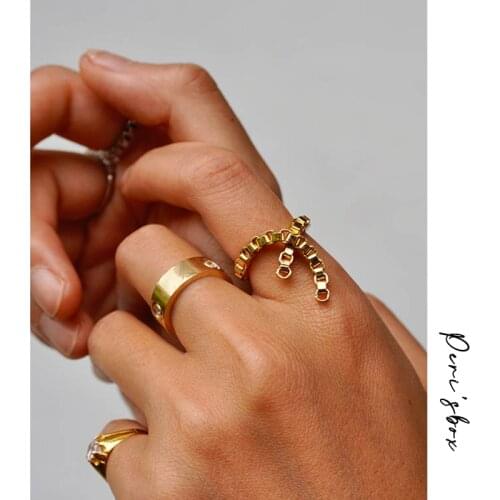 PerisBox Gold Color Box Chain Ring For Women Girl Brass Irregular Minimalism Hippop Rings