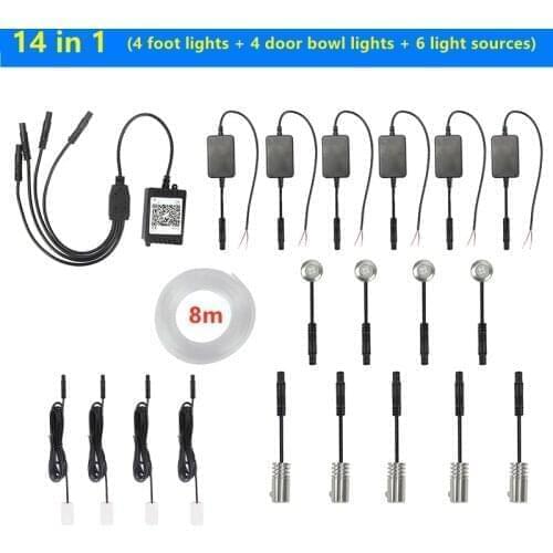 RGB Car Interior Optical Fiber Strip Ambient Light APP Bluetooth Control Atmosphere Lamp Wireless Standalone Connection Unit