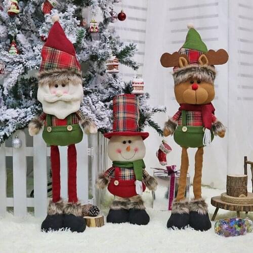 1Pc Santa Claus Snowman Christmas Dolls Christmas Retractable Legs Doll Standing Figurines For Christmas Window Decoration