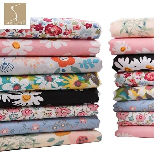 Daisy Floral Printed Organic Poplin Weave Cloth For Dresses Cotton Shirt Fabric, 150cm Wide