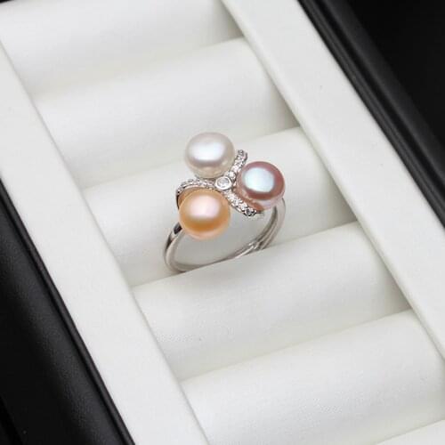 Real Natural Freshwater Pearl Wedding Ring Fashion 925 Sterling Silver Women Engagement Zircon Ring Elegant Gifts