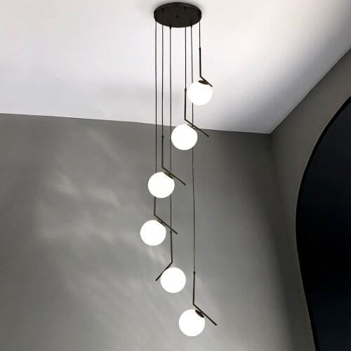 LED ball pendant lamp Villa stairwell staircase chandelier Nordic Spiral suspension luminaire design long chandelier