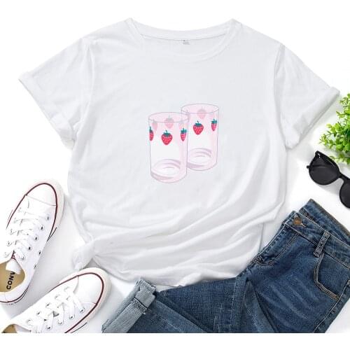 Strawberry Cup Anime Pattern Women T Shirt Top Japanese Anime Tshirts Summer Women Harajuku Kawaii Casual Manga Tops Tee Shirt