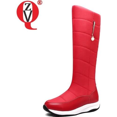ZVQ Snow Boots New Style Genuine Leather Women Shoes Winter Round Toe Platform Wedges Warm Knee High Long Boots Size 35-43 CN