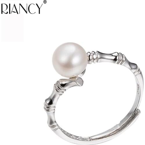 Real natural Freshwater Pearls Ring For Women Personalized Bamboo Rings White Pink Purple black Pearl Jewelry New