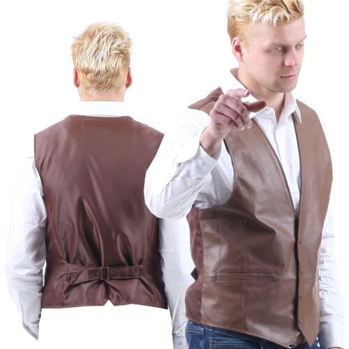 Vest Leather Waistcoat Mens Genuine Retro Classic Motorcycle The wind Environmental Protection leather WOMens Western Cowboy