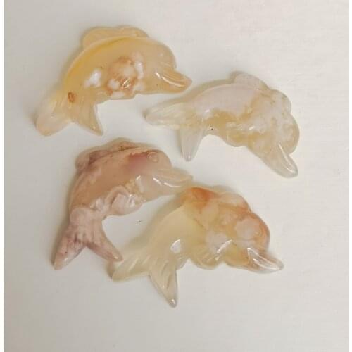1pc Natural Cherry Blossom Agate Healing Crystals Hand Carved Dolphins Collectible Statue Figurine Love Crystals Gift