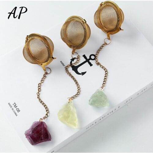 1PC Natural Crystal Rough Stone 304 Stainless Steel Gold Maker Tea Filter Rose Quartz Decoration Craft Healing Reiki Gift Crafts