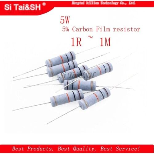 10pcs 5W 5% Carbon Film resistor 1R ~ 1M 2.2R 10R 22R 47R 51R 100R 150R 470R 1K 4.7K 10K 47K 1 2.2 10 22 47 51 100 150 470 ohm