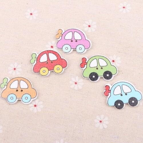 Wooden Toy Car Painted Pattern Buttons 2 Holes Scrapbook Collection Handmade Sewing Home Decoration DIY 21x28mm 10pcs