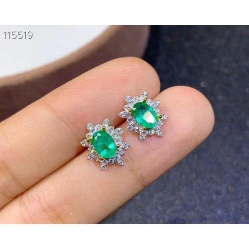 100% Natural Real Emerald Earring 925 Silver sterling Fine Charm Jewelry for Women Wedding Party Earring
