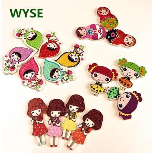 50 PCS Matryoshka Girl Sewing wooden buttons 2 Holes Mixed colorful Animal Wood Button For Scrapbooking Decor clothes sewing DIY