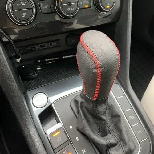 Car Leather Stitched Gear Shift Knob Cover For Volkswagen Tiguan VW Polo Golf 5 5 6 6 7 Mk7 Passat B5 B6 B7 CC Jetta Auto