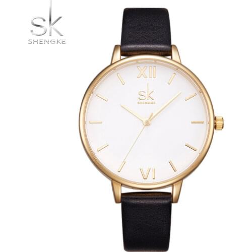 2017 Shengke Brand Women Watches Simple Leather Wristwatch Lady Gold Luxury Dial Watches Mixmatch Relogio Feminino Brown Leather