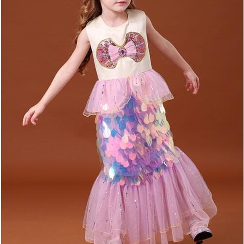 Little Girls Costume Dresses Sequin Tutu Toddler Kids Mermaid Green Party Pageant Floor-length Children Halloween Christmas 3t 4
