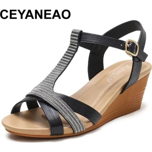 CEYANEAOElegant Party Sandals Women Shoes Wedge Heel Casual Roman Bohemia Sandalias Chaussure Femme Summer Sandles Gladiator