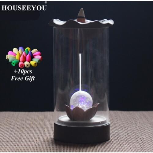 Electronic Backflow Incense Burner Creative Home Decor LED Glowing Ball Lamp Censer Aroma Smoke Waterfall Holder Used In Home
