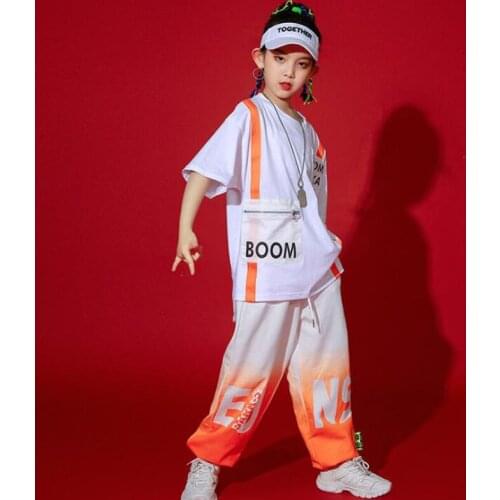Kids Hip Hop Costumes Boys T-Shirts Street Dancewear Girls Jazz Performance Clothes Summer Cargo Jazz Modern Dance Clothing