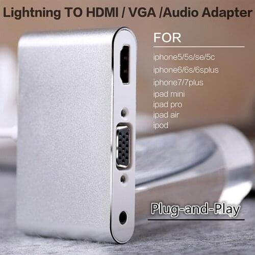 HDTV OTG Cable lighting to hdmi vga audio adapter hdmi vga converter adapter USB Cable for Iphone 5s 6 6s 7 7 Plug
